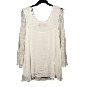 Minkpink Women Blouse Size XS Tunic Beige Lace Overlay Cold Shoulder Long Sleeve